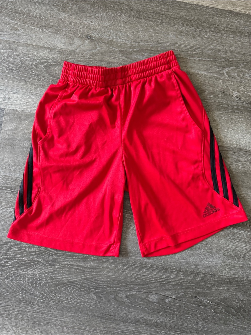 Adidas boys Red Athletic Shorts with Black Stripe Accents Size S/8